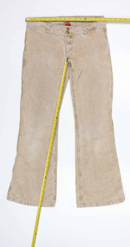 Divided H&M Women’s Beige Corduroy Flared Trousers UK 14 Low Rise