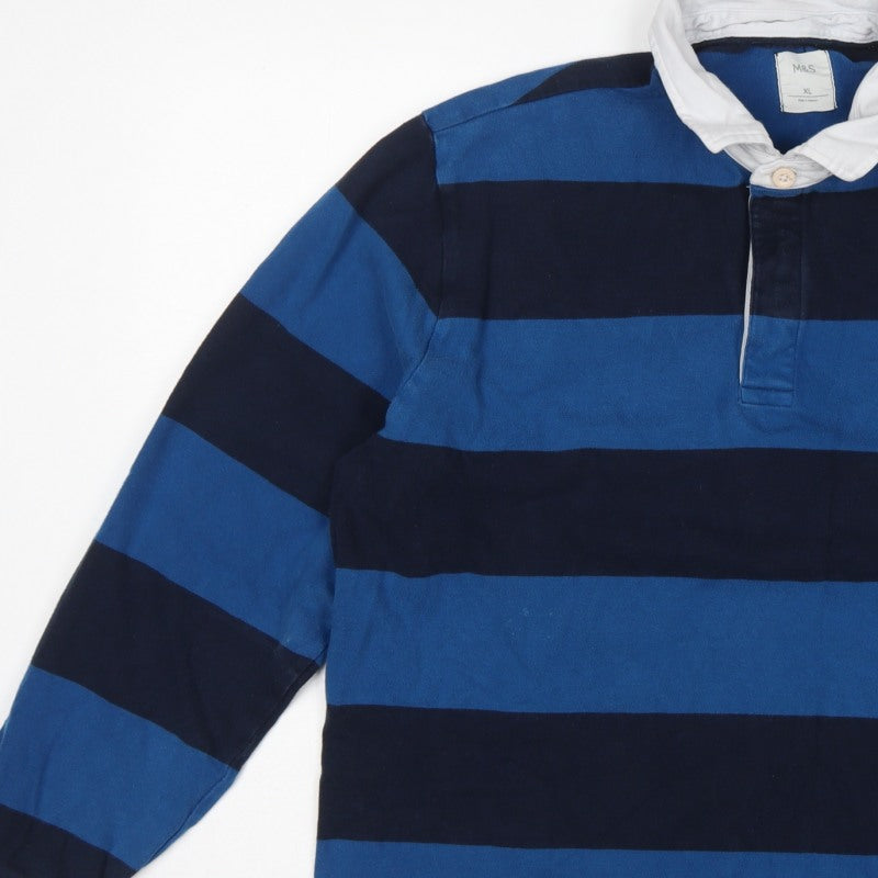 Additional view of Marks & Spencer Men's Blue XL Striped Long Sleeve Rugby Polo Shirt