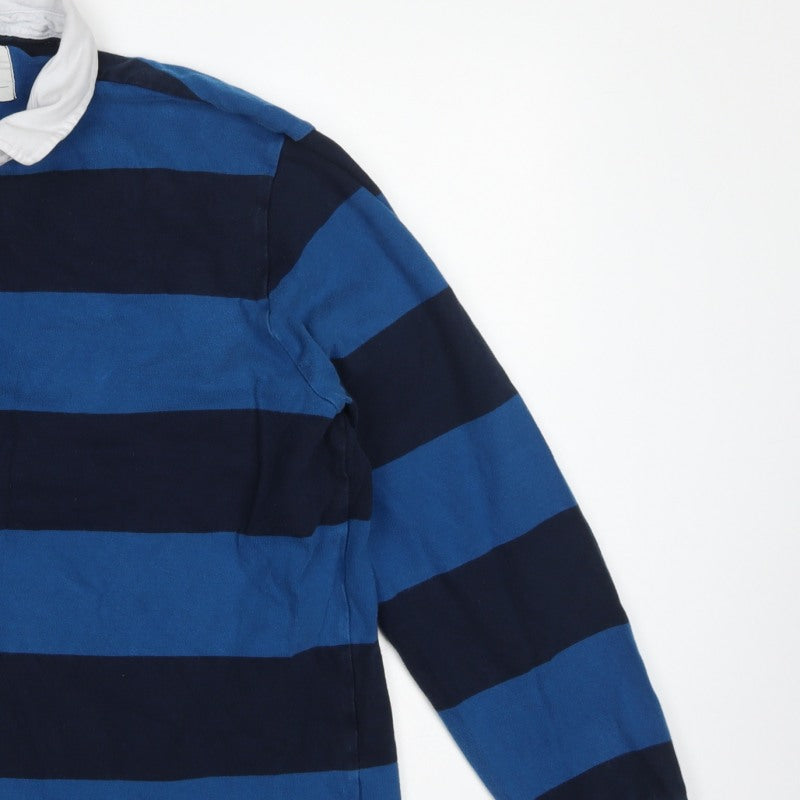 Additional view of Marks & Spencer Men's Blue XL Striped Long Sleeve Rugby Polo Shirt