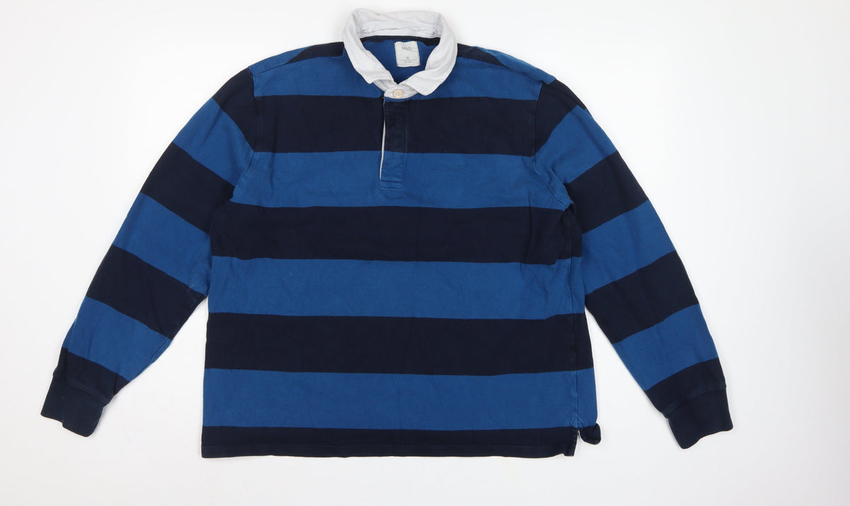 Back view of Marks & Spencer Men's Blue XL Striped Long Sleeve Rugby Polo Shirt