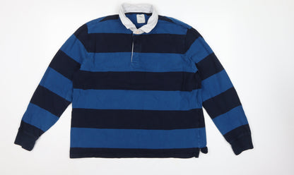 Back view of Marks & Spencer Men's Blue XL Striped Long Sleeve Rugby Polo Shirt