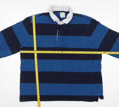 Close-up detail of Marks & Spencer Men's Blue XL Striped Long Sleeve Rugby Polo Shirt