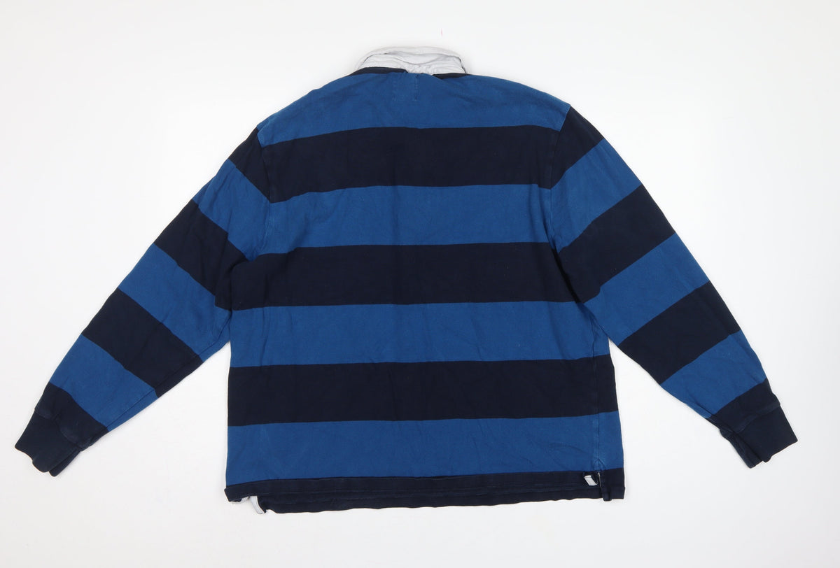 Brand and care label for Marks & Spencer Men's Blue XL Striped Long Sleeve Rugby Polo Shirt