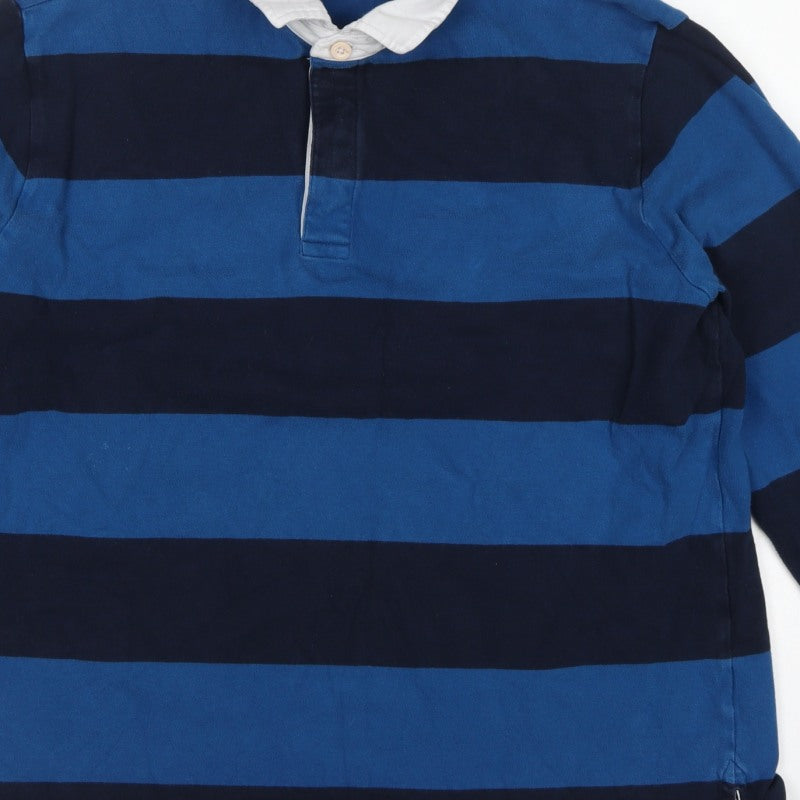 Additional view of Marks & Spencer Men's Blue XL Striped Long Sleeve Rugby Polo Shirt