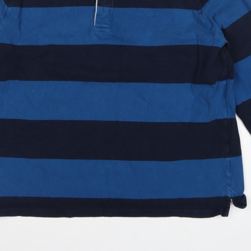 Additional view of Marks & Spencer Men's Blue XL Striped Long Sleeve Rugby Polo Shirt