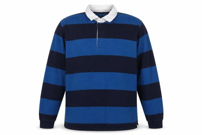 Front view of Marks & Spencer Men's Blue XL Striped Long Sleeve Rugby Polo Shirt