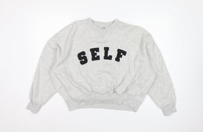 Next Women Grey S Pullover Sweatshirt Self Logo Crew Neck