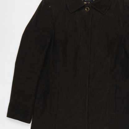 Per Una Women Brown M Corduroy Long Overcoat Leopard Lined