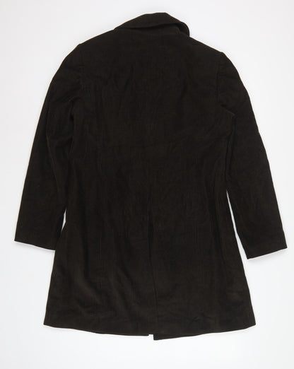 Per Una Women Brown M Corduroy Long Overcoat Leopard Lined