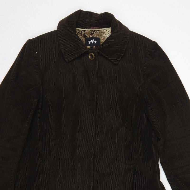 Per Una Women Brown M Corduroy Long Overcoat Leopard Lined