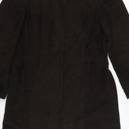 Per Una Women Brown M Corduroy Long Overcoat Leopard Lined