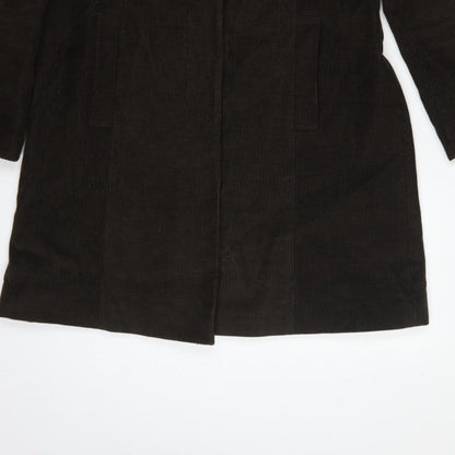 Per Una Women Brown M Corduroy Long Overcoat Leopard Lined