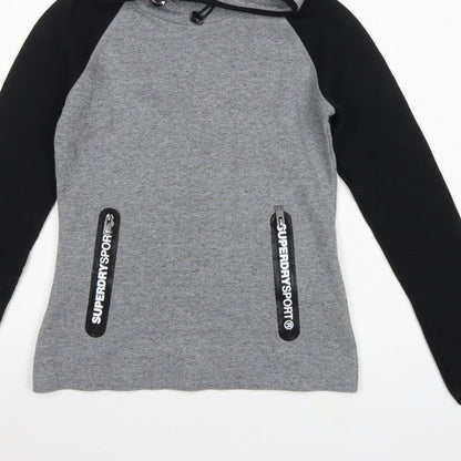 Superdry Women’s Grey Black XS Pullover Hoodie Logo Zip Pockets