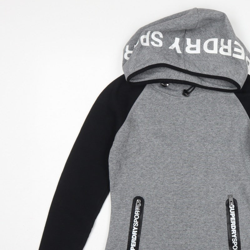 Superdry Women’s Grey Black XS Pullover Hoodie Logo Zip Pockets