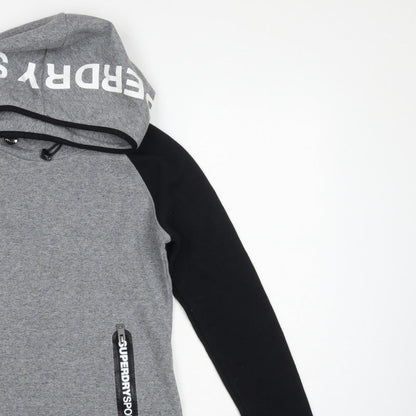Superdry Women’s Grey Black XS Pullover Hoodie Logo Zip Pockets
