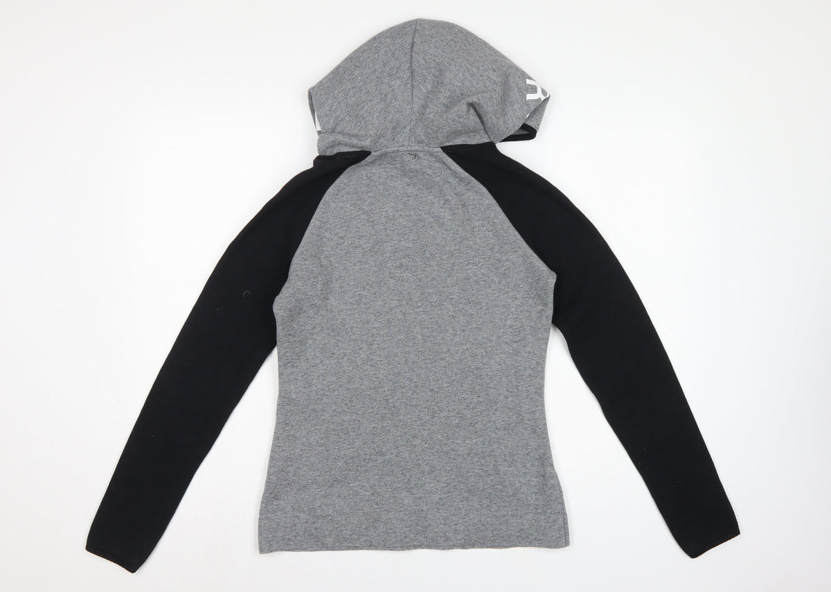 Superdry Women’s Grey Black XS Pullover Hoodie Logo Zip Pockets