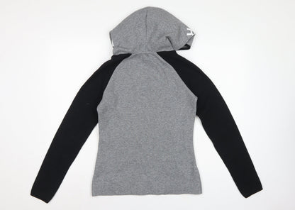 Superdry Women’s Grey Black XS Pullover Hoodie Logo Zip Pockets