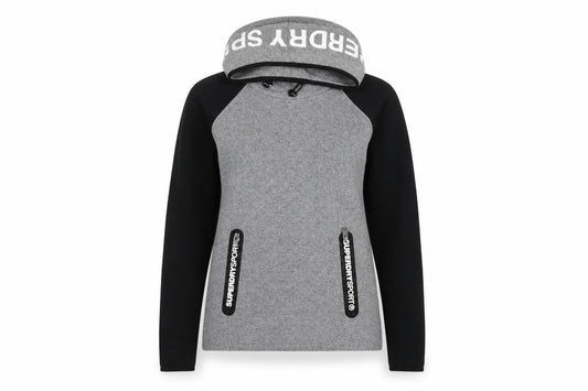 Superdry Women’s Grey Black XS Pullover Hoodie Logo Zip Pockets