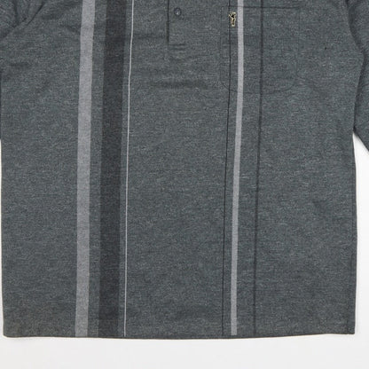 Goldmen Men Grey 2XL Henley Collared Striped Cotton Blend Sweatshirt