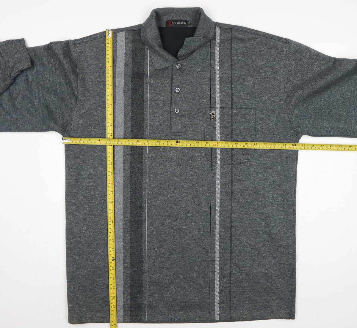 Goldmen Men Grey 2XL Henley Collared Striped Cotton Blend Sweatshirt