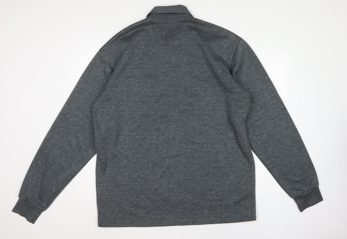 Goldmen Men Grey 2XL Henley Collared Striped Cotton Blend Sweatshirt