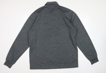 Goldmen Men Grey 2XL Henley Collared Striped Cotton Blend Sweatshirt