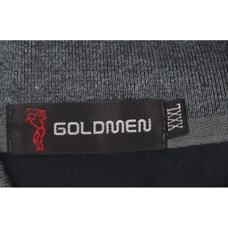 Goldmen Men Grey 2XL Henley Collared Striped Cotton Blend Sweatshirt