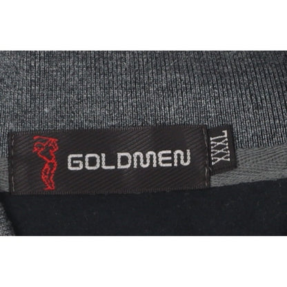 Goldmen Men Grey 2XL Henley Collared Striped Cotton Blend Sweatshirt