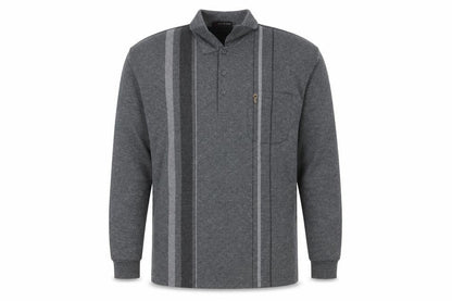 Goldmen Men Grey 2XL Henley Collared Striped Cotton Blend Sweatshirt