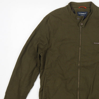 T-Base Men's Green Small Cotton Stretch Basic Zip Jacket Lined