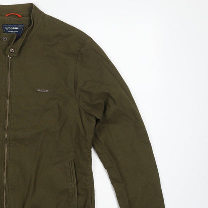 T-Base Men's Green Small Cotton Stretch Basic Zip Jacket Lined