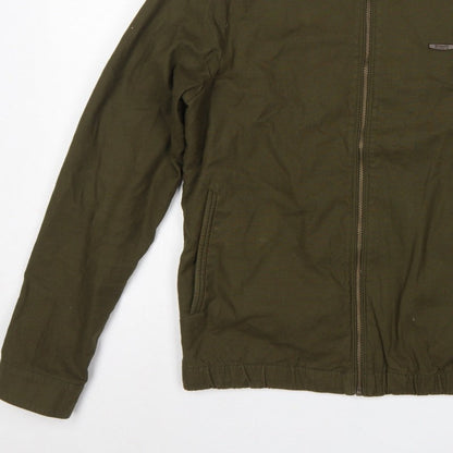 T-Base Men's Green Small Cotton Stretch Basic Zip Jacket Lined