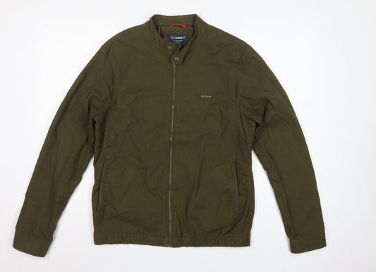 Back view of T-Base Men's Green Small Cotton Stretch Basic Zip Jacket Lined