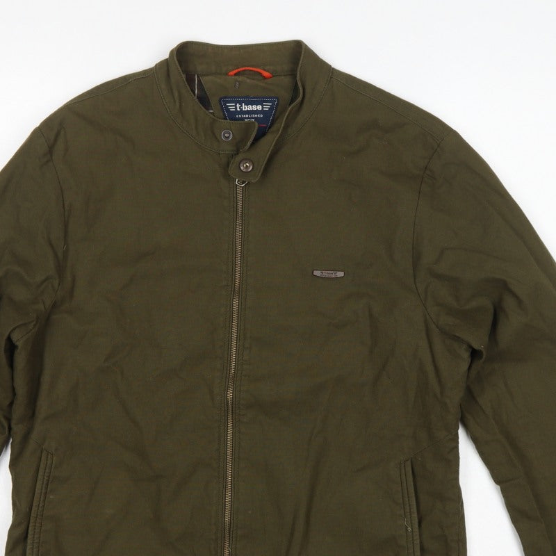 T-Base Men's Green Small Cotton Stretch Basic Zip Jacket Lined