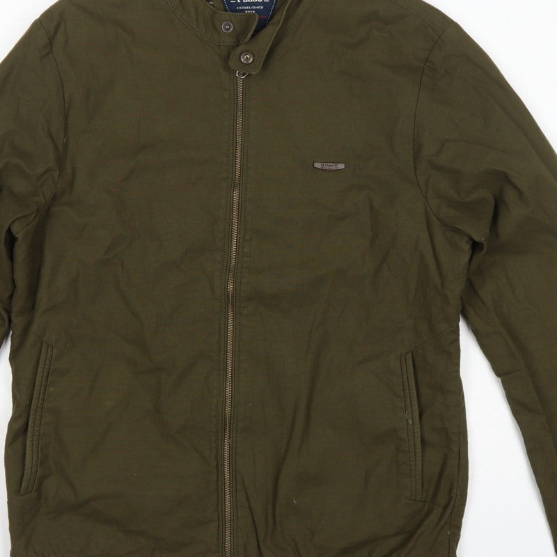 T-Base Men's Green Small Cotton Stretch Basic Zip Jacket Lined