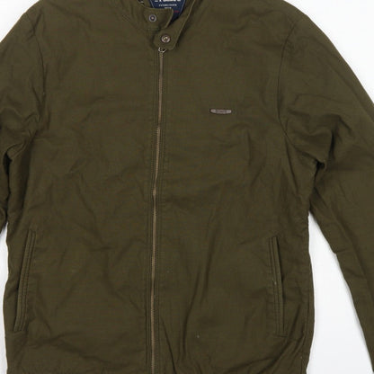 T-Base Men's Green Small Cotton Stretch Basic Zip Jacket Lined