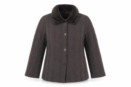 Eastex Women's Brown UK 14 Basic Jacket Faux Fur Collar Lined