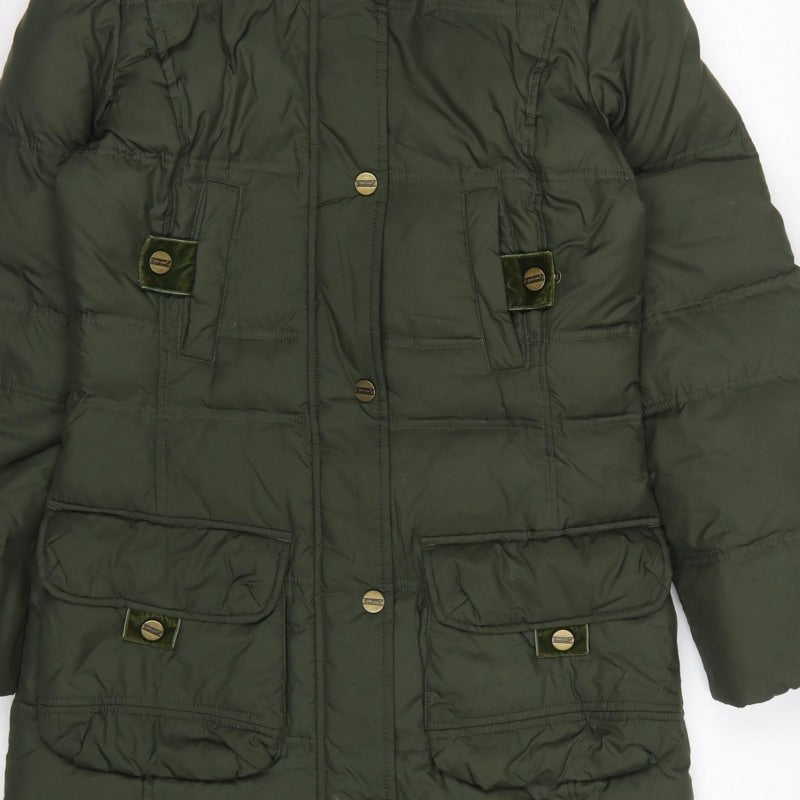 Per Una Women’s Green Small Long Hooded Down Puffer Coat