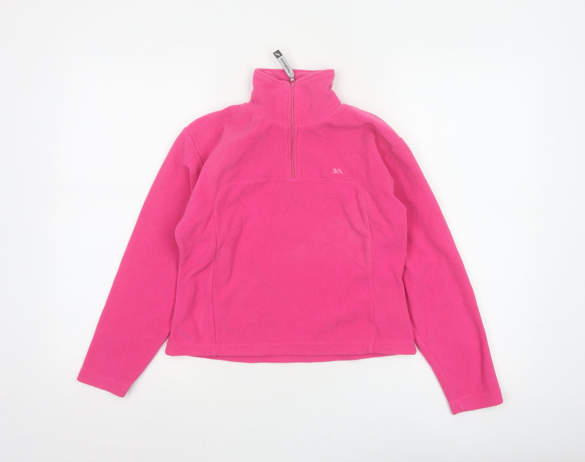 Back view of Trespass girls’ pink 9-10 years fleece 1/4 zip pullover sweatshirt