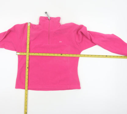 Close-up detail of Trespass girls’ pink 9-10 years fleece 1/4 zip pullover sweatshirt