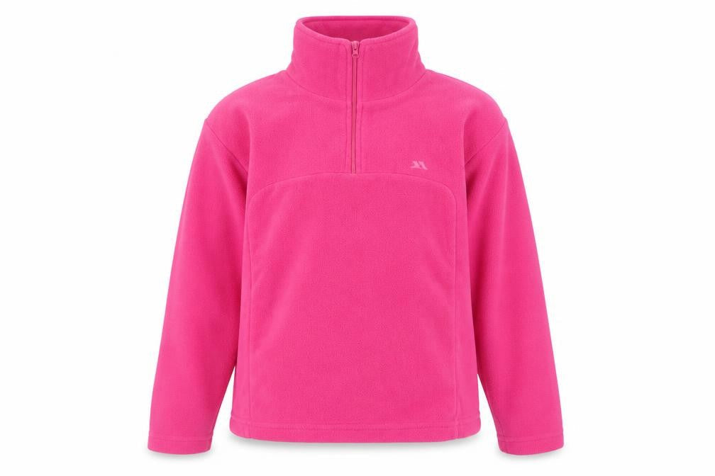 Front view of Trespass girls’ pink 9-10 years fleece 1/4 zip pullover sweatshirt