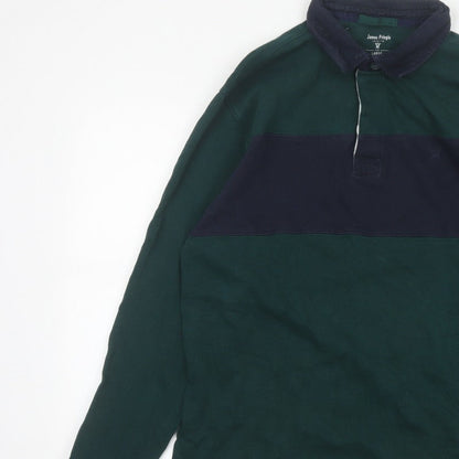 James Pringle Men’s Green Navy Colourblock Long Sleeve Polo L