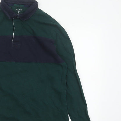 James Pringle Men’s Green Navy Colourblock Long Sleeve Polo L