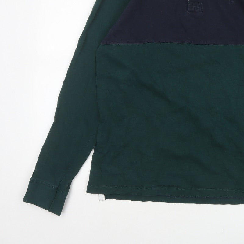 James Pringle Men’s Green Navy Colourblock Long Sleeve Polo L