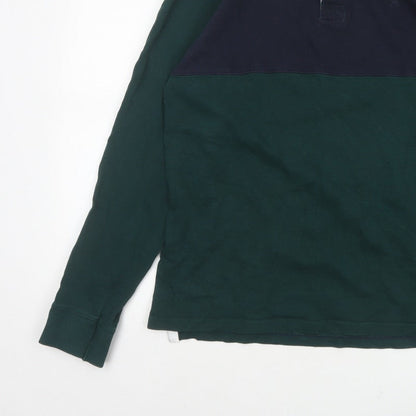 James Pringle Men’s Green Navy Colourblock Long Sleeve Polo L