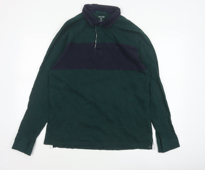 James Pringle Men’s Green Navy Colourblock Long Sleeve Polo L