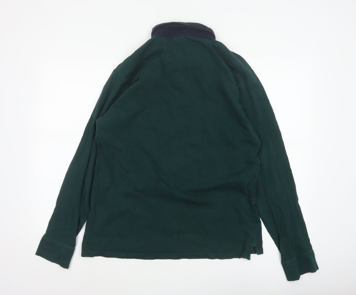 James Pringle Men’s Green Navy Colourblock Long Sleeve Polo L