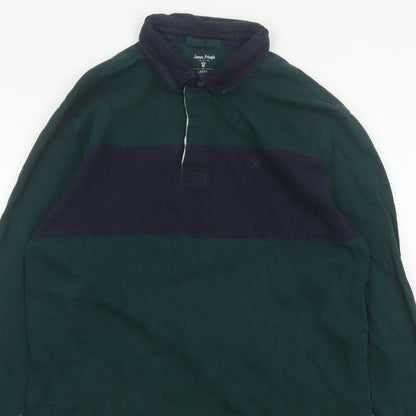 James Pringle Men’s Green Navy Colourblock Long Sleeve Polo L