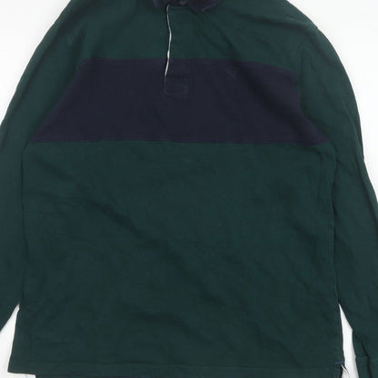 James Pringle Men’s Green Navy Colourblock Long Sleeve Polo L