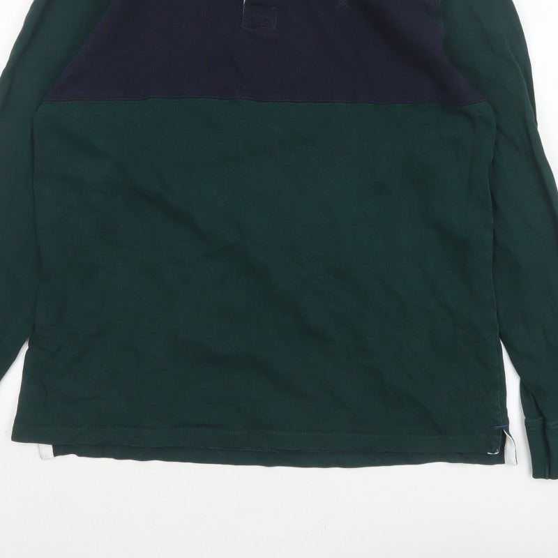 James Pringle Men’s Green Navy Colourblock Long Sleeve Polo L